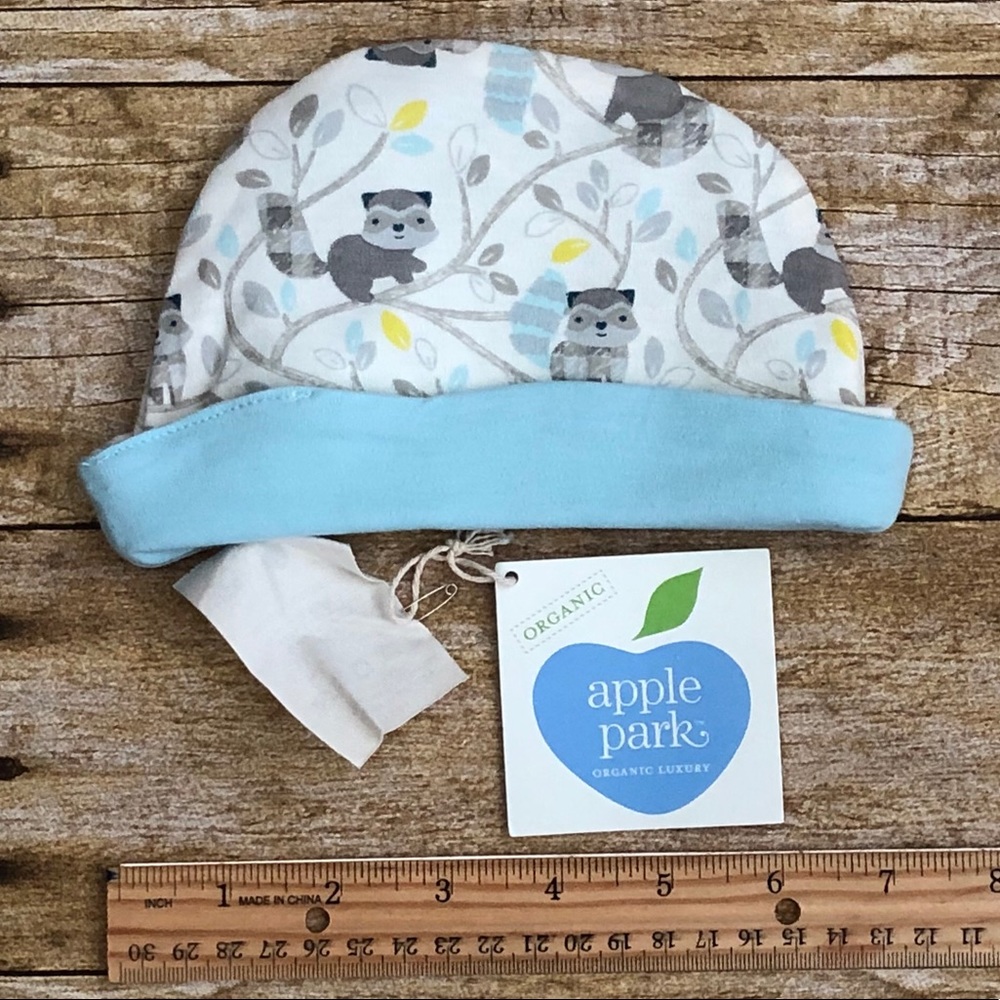 🆕 Apple Park Organic Cotton Raccoon Prnt Baby Hat